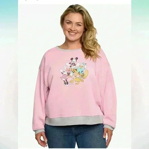 Disney Womens Plus Size Mickey Minnie Mouse Donald Goofy Lightweight Sweatshirt - Picture 1 of 13